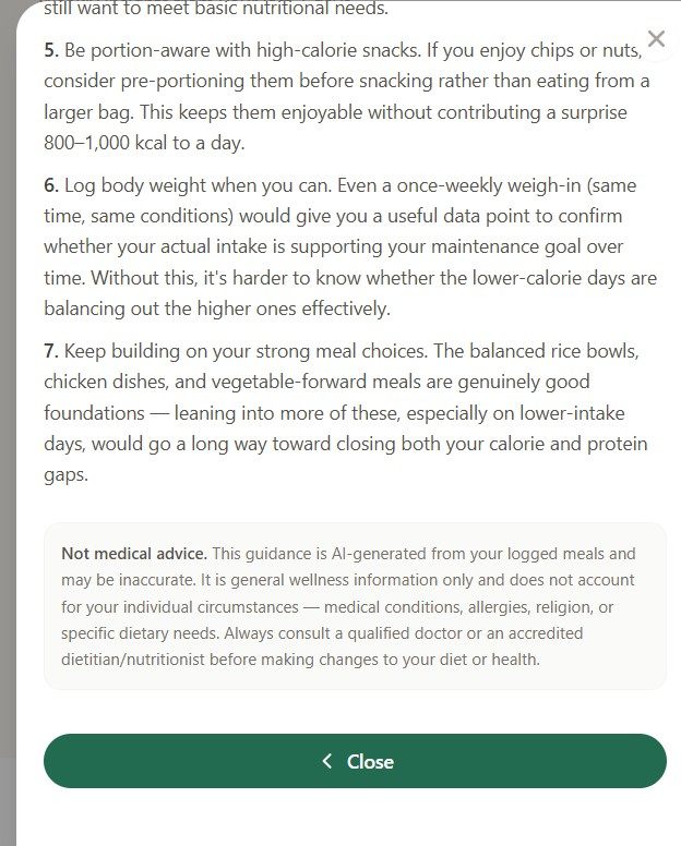 The end of the summary, with its recommendations and the not-medical-advice notice.